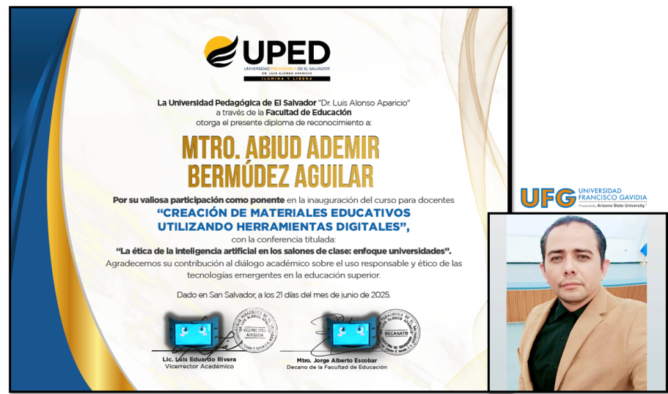 Una muy bonita experiencia, muchas gracias por invitarme y poder compartir mis conocimientos.Tema: Ética de la inteligencia artificial en los salones de clase: Enfoque universitario.