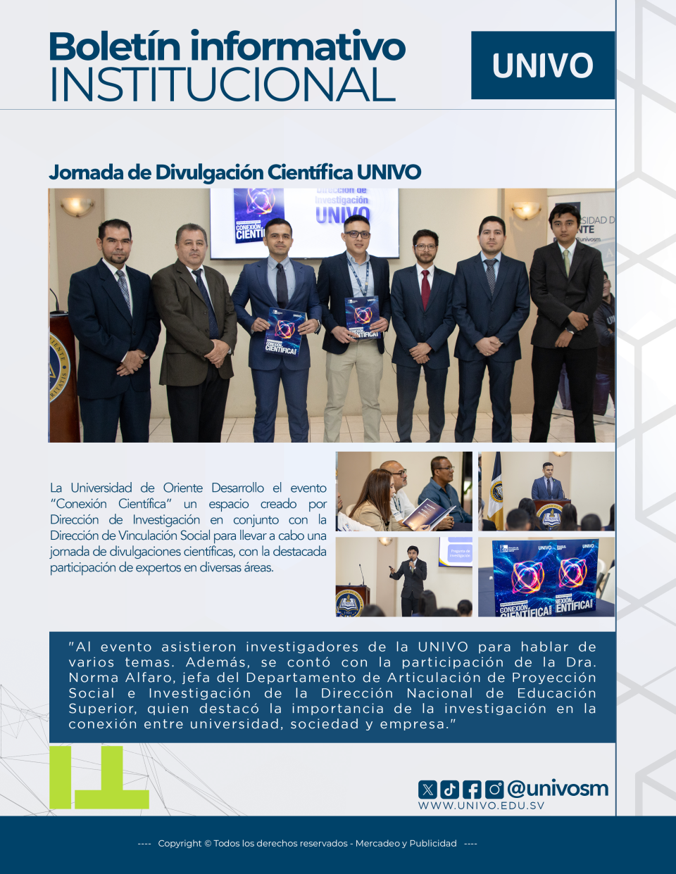 Boletín informativo de la UNIVO, mes de julio evento de divulgación científica y formación de equipo de investigadores Jr.