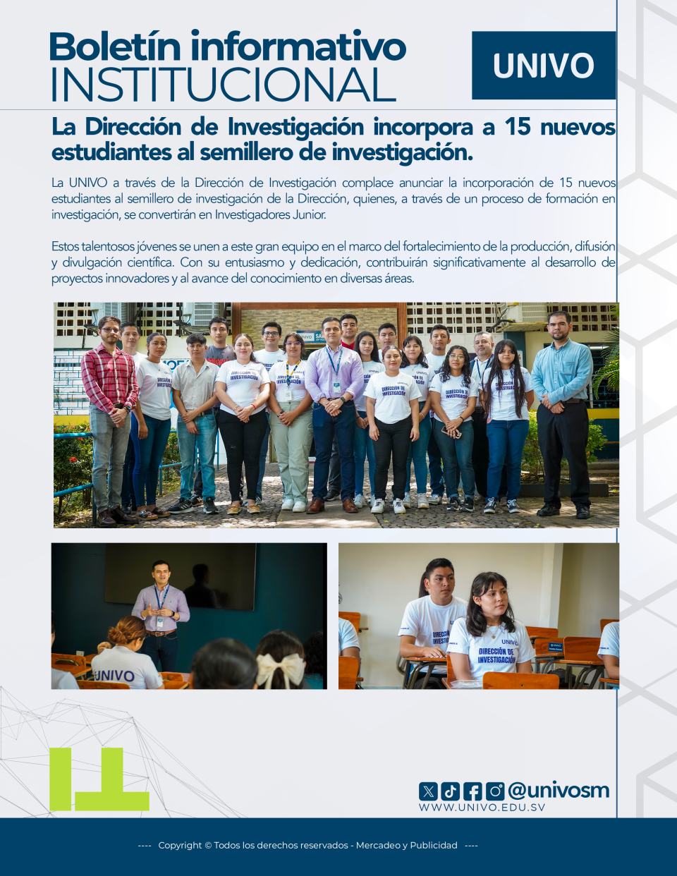 Boletín informativo de la UNIVO, mes de julio evento de divulgación científica y formación de equipo de investigadores Jr.